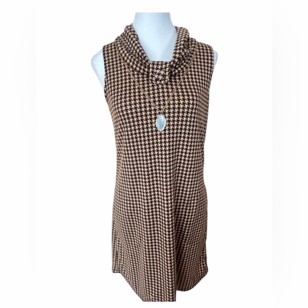 Alynpaige Newyork Houndstooth Sleeveless Cowl Neck Dress Size Medium Brand New